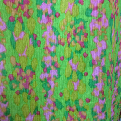 60S VINTAGE BRIGHT GREEN PINK PSYCHEDELIC  DRESS 12 14