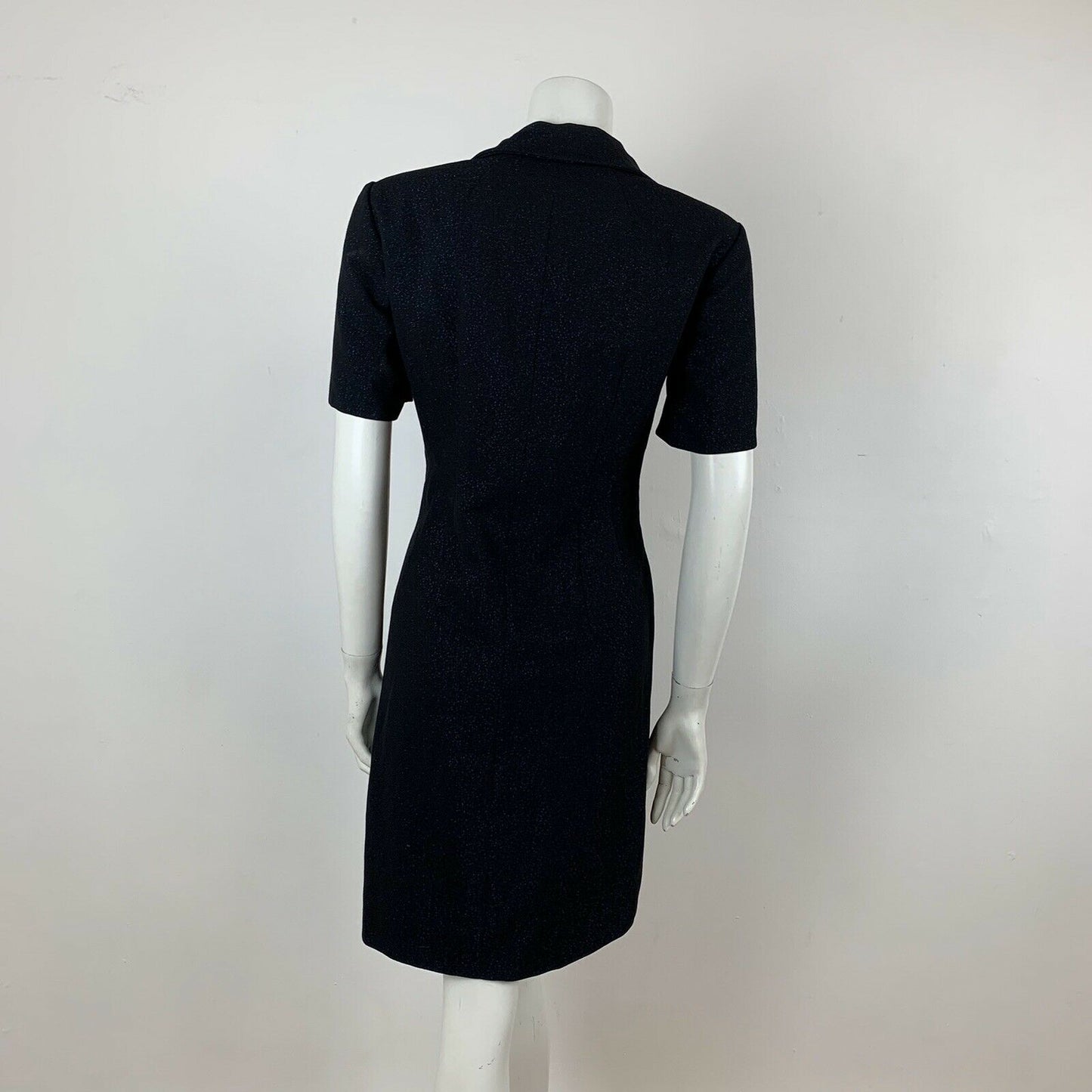 VINTAGE 60S BLACK BLUE GLITTER PETER PAN COLLAR DRESS 12