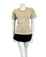 VTG 60s 70s GOLD SILVER BEIGE WAVY MOD PARTY LUREX KNIT SHORT SLEEVE TOP 14 16