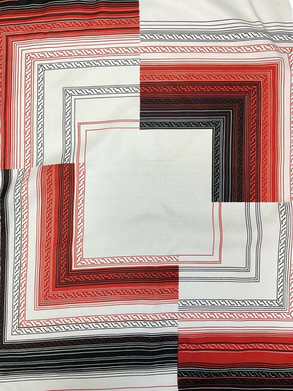 VTG 60s 70s BLACK WHITE RED GEOMETRIC SQUARE SILK DESIGNER LEONARD PARIS SCARF