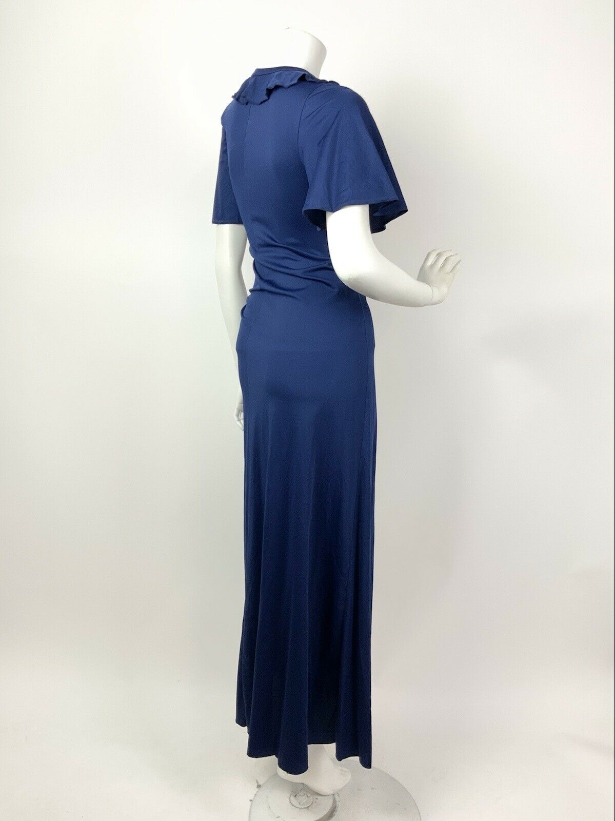 VINTAGE 60s 70s ROYAL BLUE RUFFLE COLLAR CAPE SLEEVE MAXI DRESS 8 10