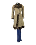 VINTAGE 60s 70s PEANUT BROWN SUEDE LEATHER BOHO MOD SHEARLING PRINCESS COAT 10