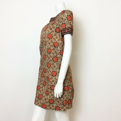 VTG 60S 70S ORANGE ETHNIC PSYCHEDELIC BATIK PRINT COTTON MINI DRESS 8 10