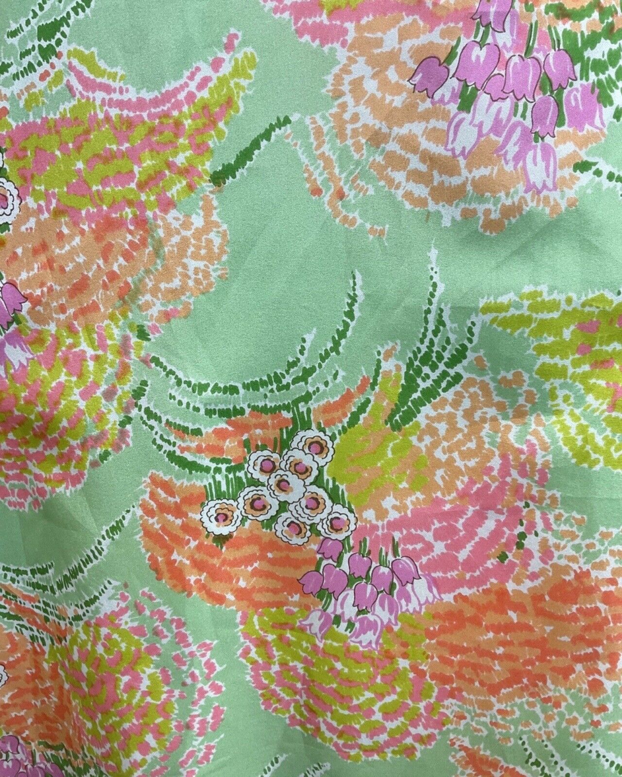 VINTAGE 60s 70s GREEN ORANGE LILAC FLORAL DITSY MOD BOHO MAXI SKIRT 10 12