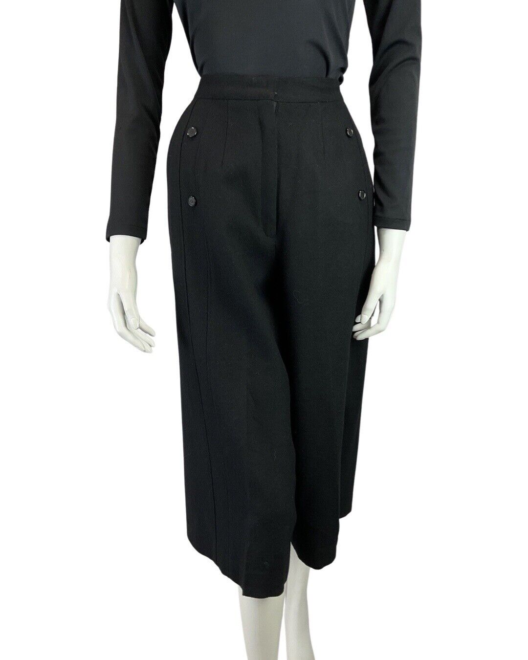 VINTAGE 60s 70s BLACK MOD WOOL CULOTTES CROPPED TROUSERS 8