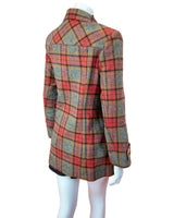 VINTAGE 60s 70s RED YELLOW BLACK CHECKED PLAIN MOD DOUBLE-BREASTED COAT 12 14