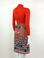 VTG 60s 70s RED BLUE FLORAL BERRY CHERRY POLKA DOT STRIPED KNIT DRESS 4 6