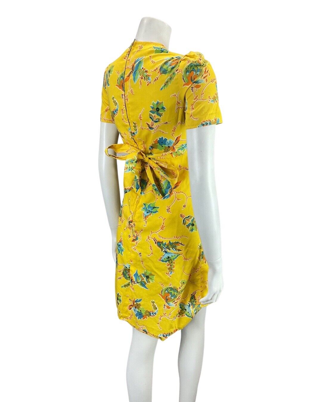 VINTAGE 60s YELLOW BLUE ORANGE FLORAL VINE MOD SUMMER MINI DRESS 8