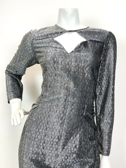 VINTAGE 60s 70s SILVER LUREX CUT-OUT DISCO STUDIO 54 GLAM PARTY MAXI DRESS 10 12