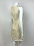 VINTAGE 60s 70s CREAM WHITE EMBROIDERED IRIDESCENT BEADING FUR TRIM DRESS 6 8