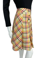 VINTAGE 60s 70s LIGHT SAGE GREEN RED BROWN YELLOW CHECKED PRINT MOD MINI SKIRT 6