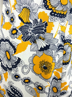 VTG 60s 70s BLUE YELLOW WHITE FLORAL SWIRL A-LINE MOD PSYCH FLOWER DRESS 12 14