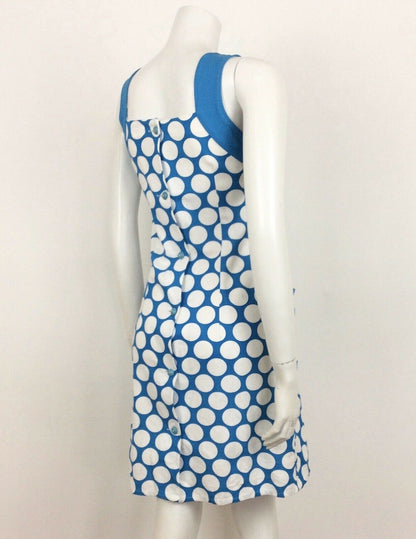 VTG 60S 70S BLUE WHITE SPOTTED COTTON SUMMER DRESS 8