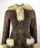 VTG 60s 70s BROWN CREAM SUEDE LEATHER SHEARLING BOHO PENNY LANE COAT 10 12