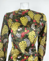 VTG 60s 70s BROWN RED YELLOW GREEN GRAPES BERRIES FLORAL SHIFT DRESS 10 12 14