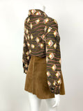 VINTAGE 60s 70s BLACK BROWN CREAM GOLD STRIPED GEOMETRIC DAGGER SHIRT 14