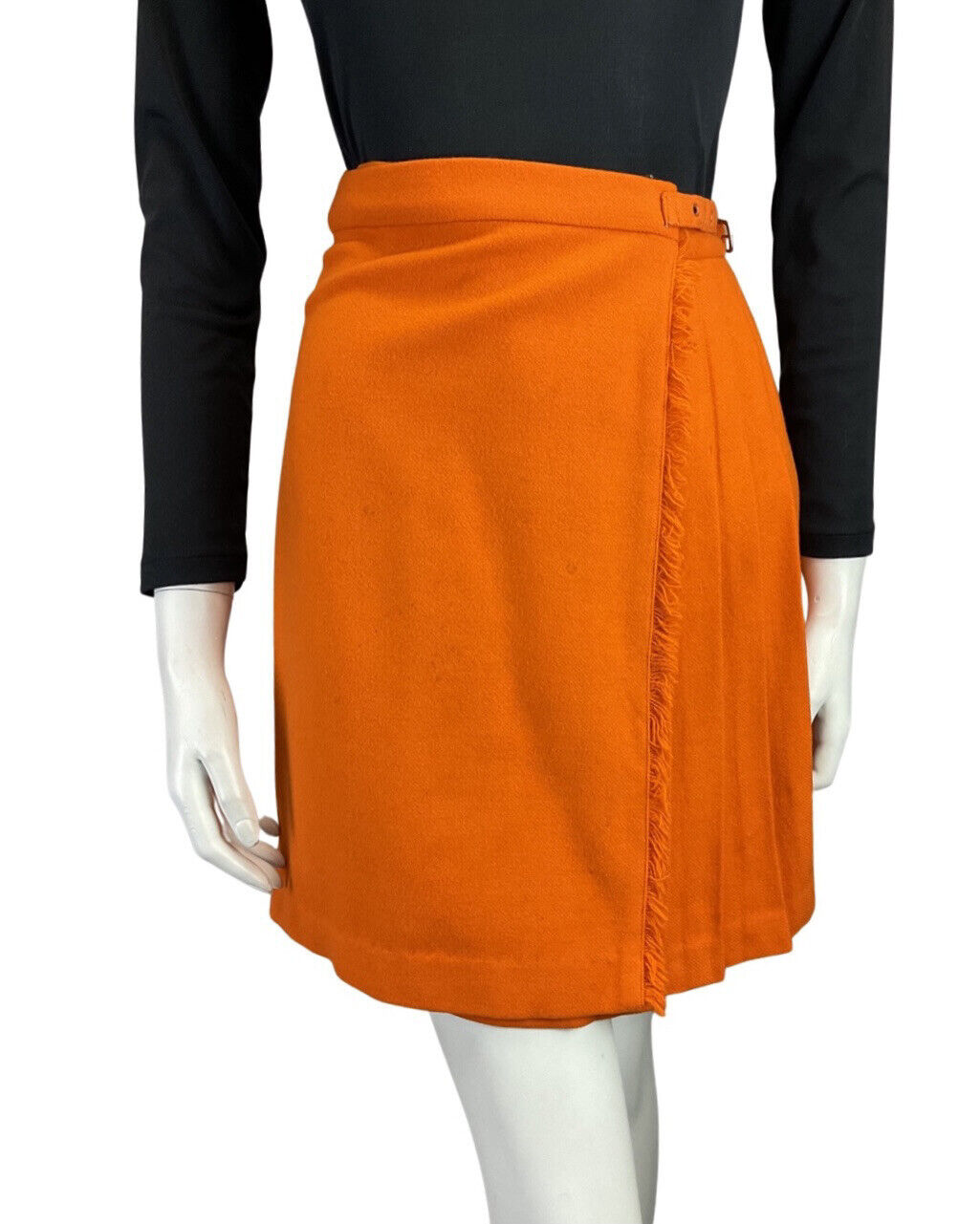 VINTAGE 60s 70s BRIGHT ORANGE PLEATED MOD KILT WRAP SKIRT 4