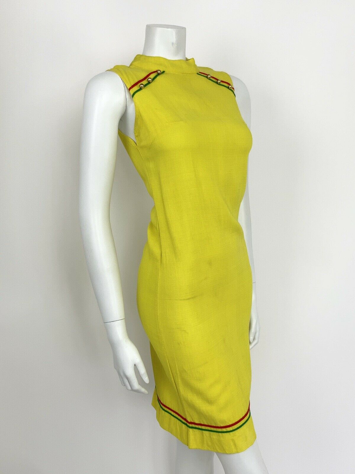 VINTAGE 60s 70s ACID YELLOW RED GREEN GOLD SUMMER SHIFT MINI DRESS 4