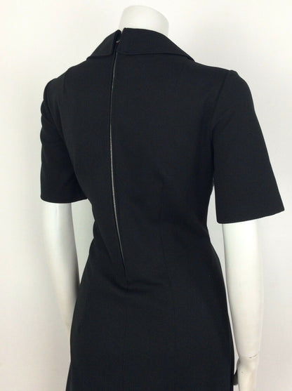 VINTAGE 60S BLACK PINK GREY WHITE ABSTRACT DAGGER COLLAR DRESS 14