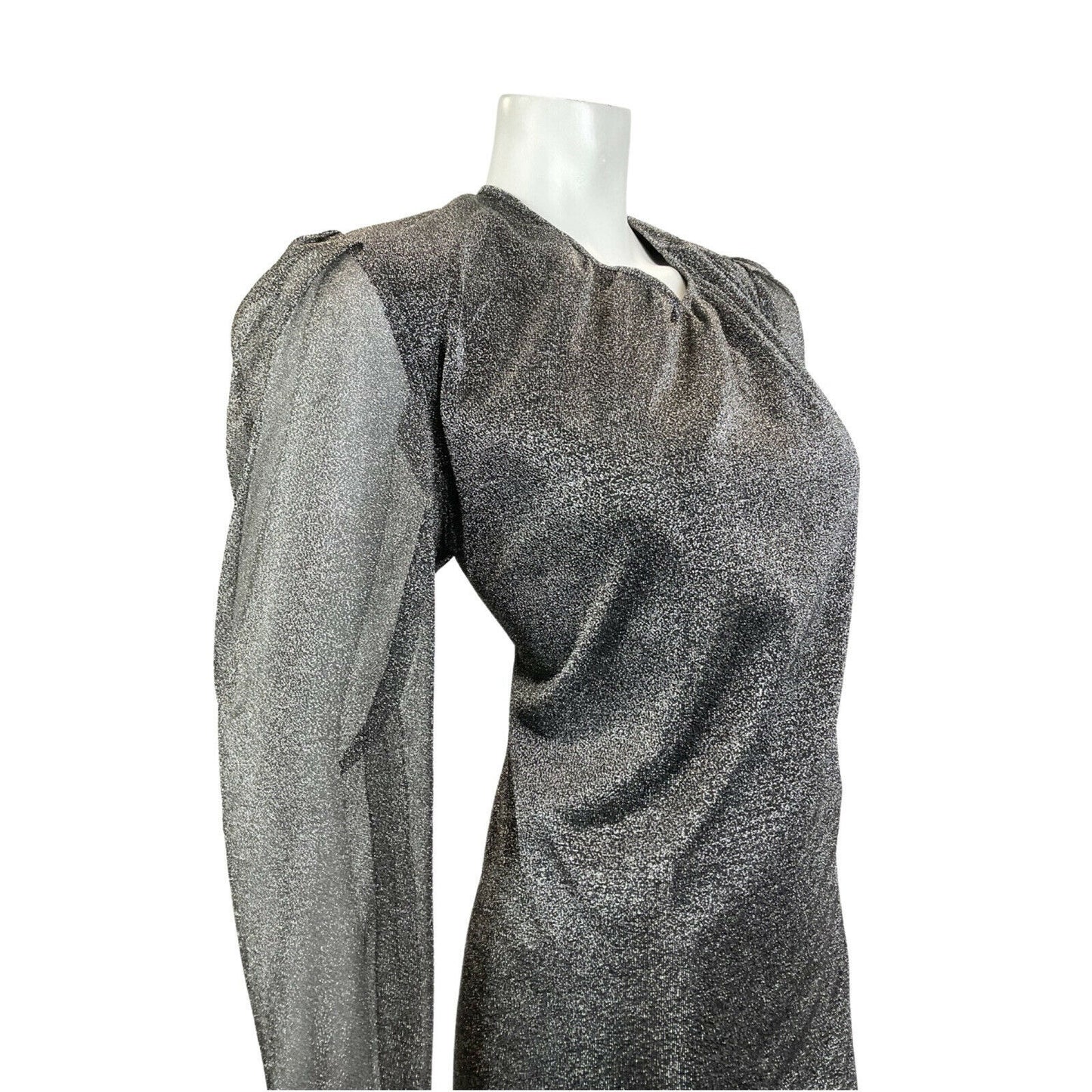 VINTAGE 60s 70s SILVER GLITTER LUREX STUDIO 54 GLAM DISCO PARTY MIDI DRESS 12