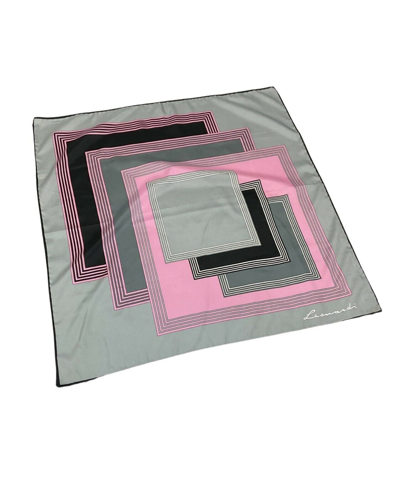 VTG 60s 70s GREY BLACK PINK GEOMETRIC SQUARE LEONARD PARIS SIGNATURE SCARF