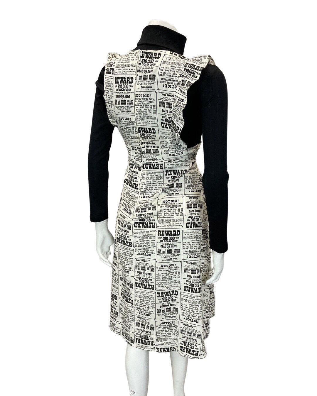 VINTAGE 60s 70s WHITE BLACK NEWSPAPER WANTED POSTER APRON PINAFORE DRESS 10 12