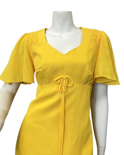 VINTAGE 60s 70s SUNSHINE YELLOW SHEER MOD MAXI DRESS 12