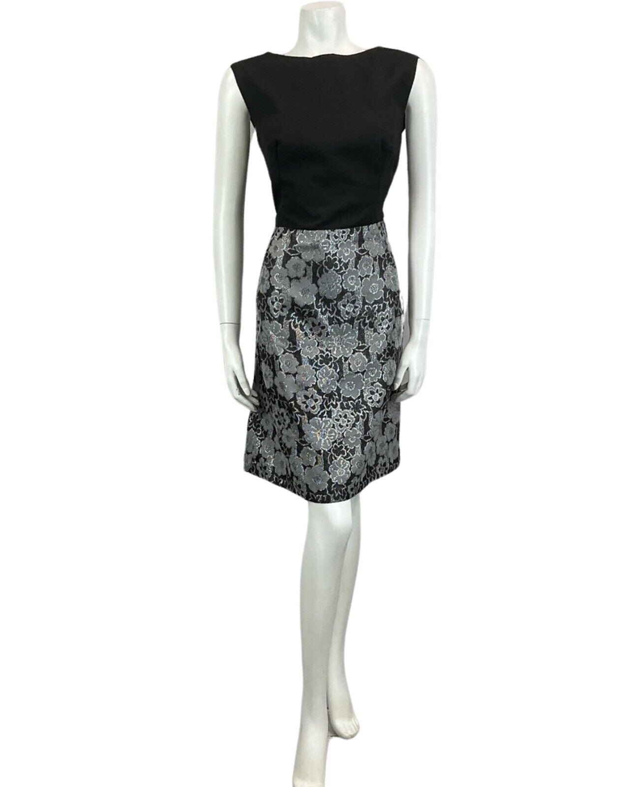 VINTAGE 60s 70s BLACK SILVER FLORAL MOD MIDI PARTY CHRISTMAS EVENING DRESS 16