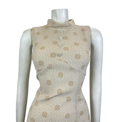 VINTAGE 60s 70s CREAM GOLD LUREX POLKA-DOT PARTY DISCO STUDIO 54 MOD DRESS 10 12