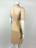 VTG 60s 70s PEACH GOLD FLORAL CIRCLE BRODERIE ANGLAISE DAGGER SHIRT DRESS 6