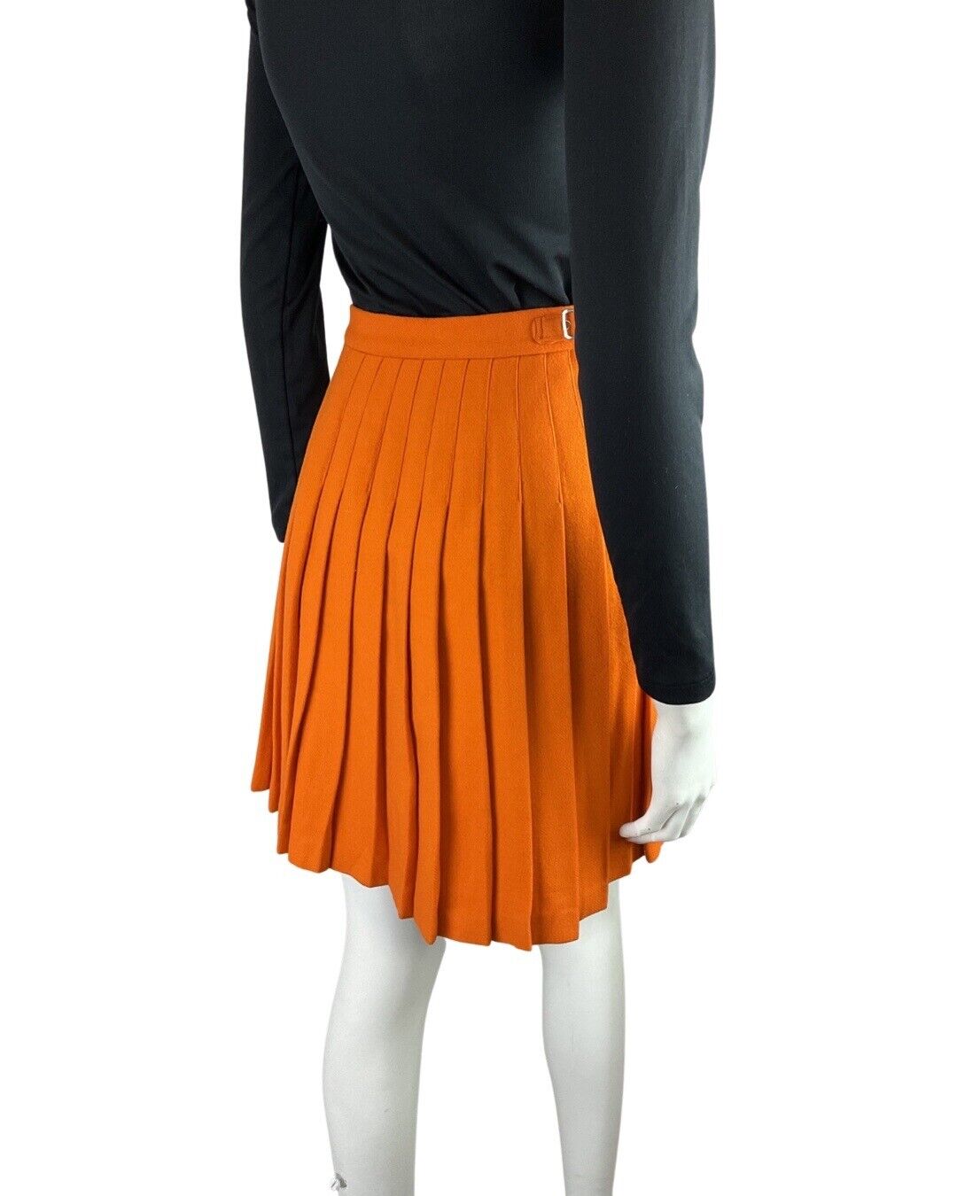 VINTAGE 60s 70s BRIGHT ORANGE PLEATED MOD KILT WRAP SKIRT 4