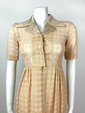 VTG 60s 70s PEACH GOLD FLORAL CIRCLE BRODERIE ANGLAISE DAGGER SHIRT DRESS 6