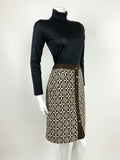 VINTAGE 60s 70s BROWN WHITE GEOMETRIC ABSTRACT MIDI A-LINE SKIRT 8 10