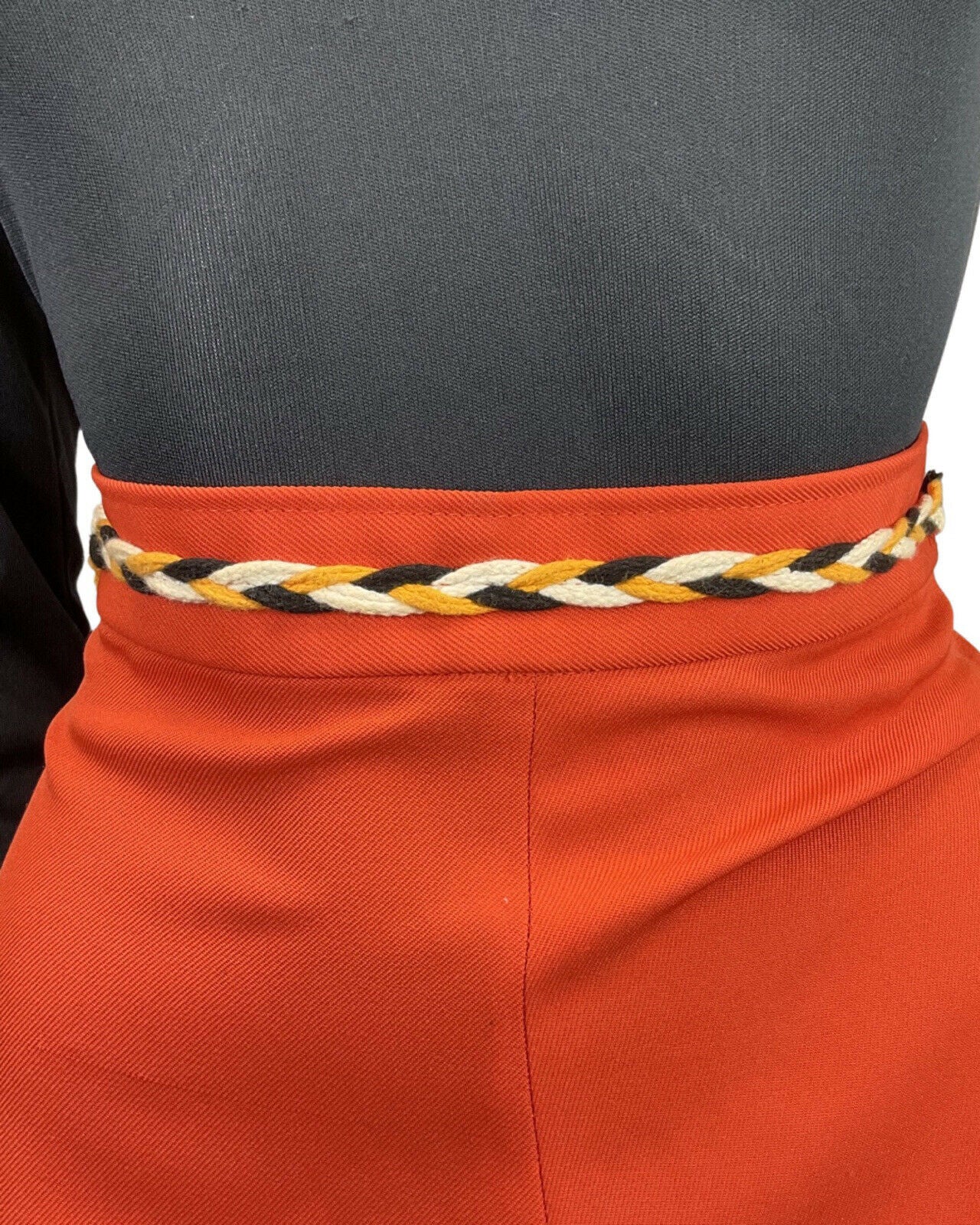 VINTAGE 60s 70s ORANGE BLACK WHITE BRAIDED MOD A-LINE SKIRT 4