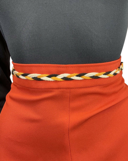 VINTAGE 60s 70s ORANGE BLACK WHITE BRAIDED MOD A-LINE SKIRT 4