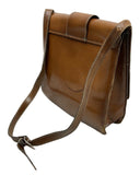 VINTAGE 70s TOFFEE BROWN SILVER LEATHER MOD BOHO CROSS-BODY MESSENGER BAG