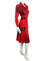 VINTAGE 60s 70s RED BLACK ABSTRACT PRINT MIDI MOD BOHO DISCO PARTY DRESS 8 10