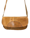 VINTAGE 60s 70s TAN BROWN LEATHER BOHO MOD BAGUETTE SHOULDER BAG