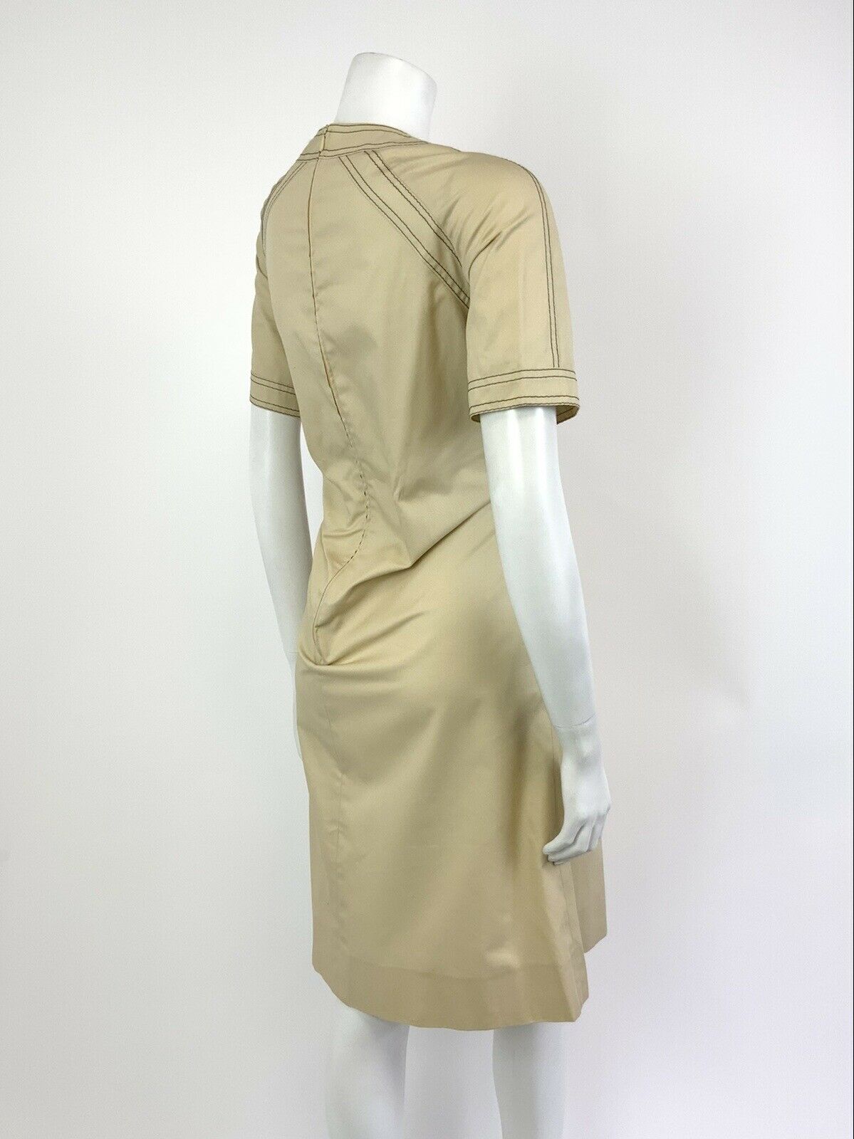 VINTAGE 60s 70s CREAM BEIGE BROWN MOD MIDI DRESS 10 12