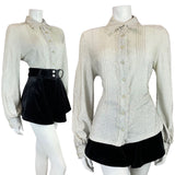 VINTAGE 60s 70s SILVER SCALLOPED DISCO PARTY STUDIO 54 LUREX BLOUSE 14 16