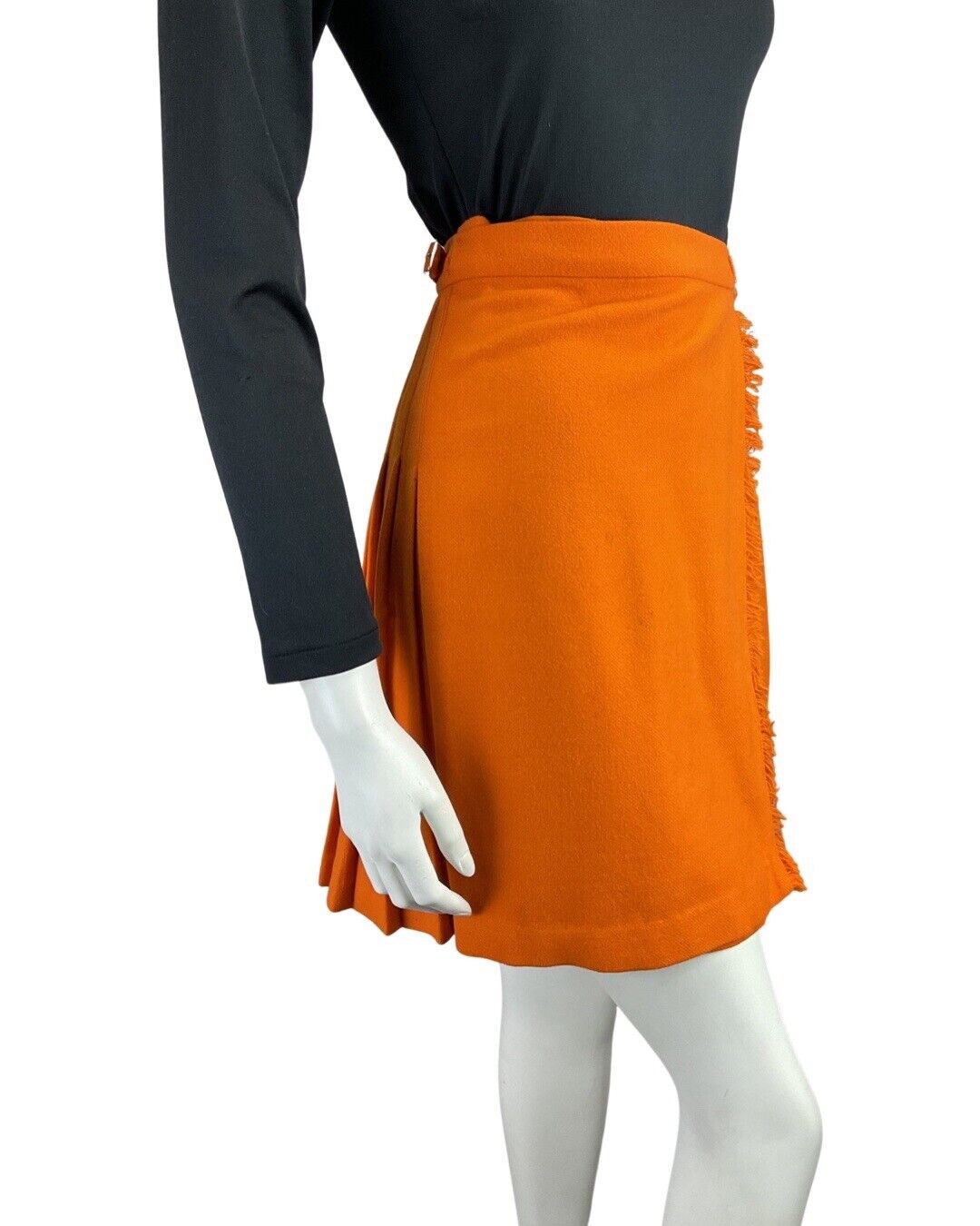 VINTAGE 60s 70s BRIGHT ORANGE PLEATED MOD KILT WRAP SKIRT 4