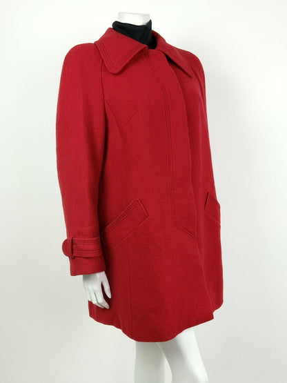 VINTAGE 60s 70s PILLARBOX RED SWING FLARED WOOL COAT 10 12 14