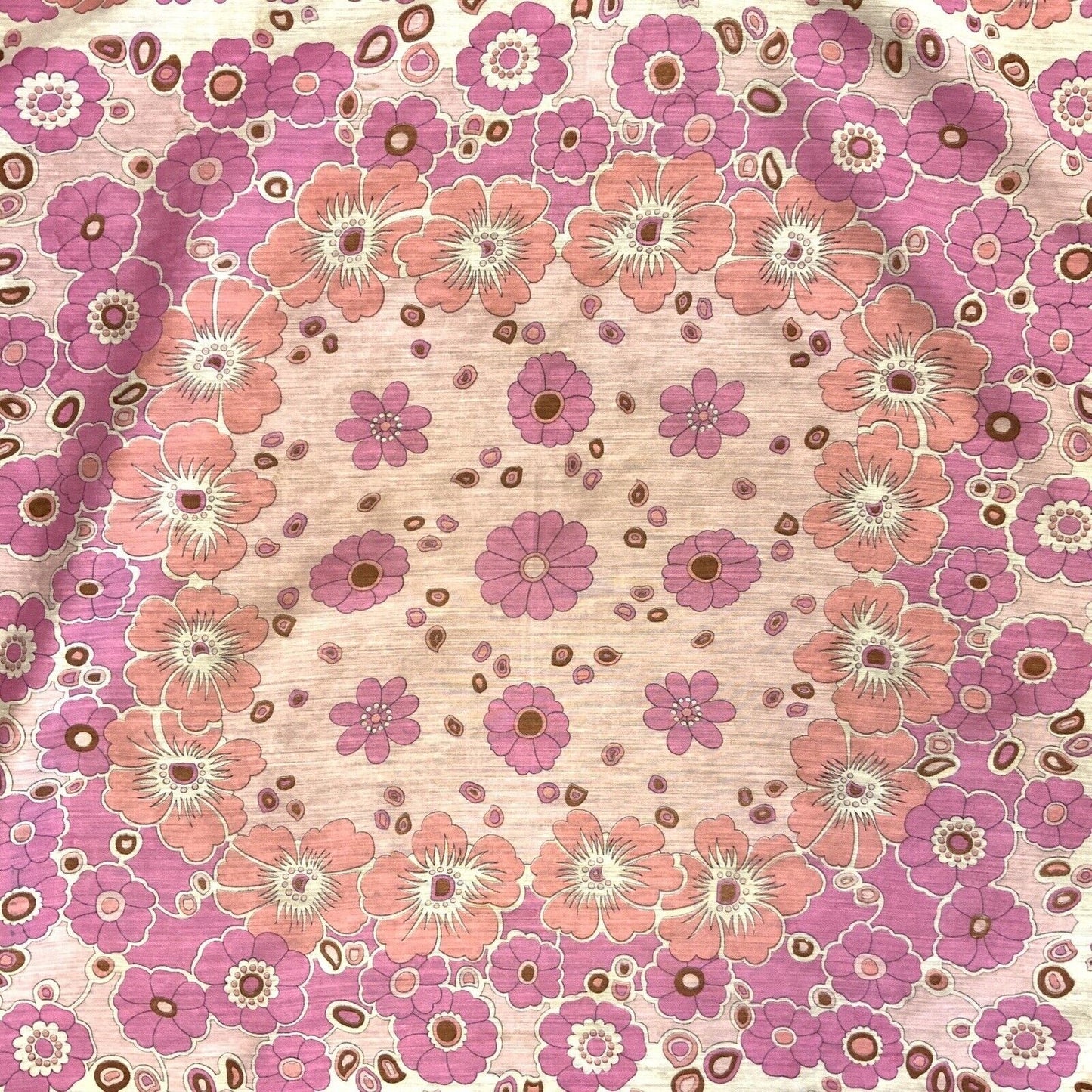 VINTAGE 60s 70s PINK, PURPLE, FLOWER POWER, FLORAL, PSYCHEDELIC PRINT SCARF