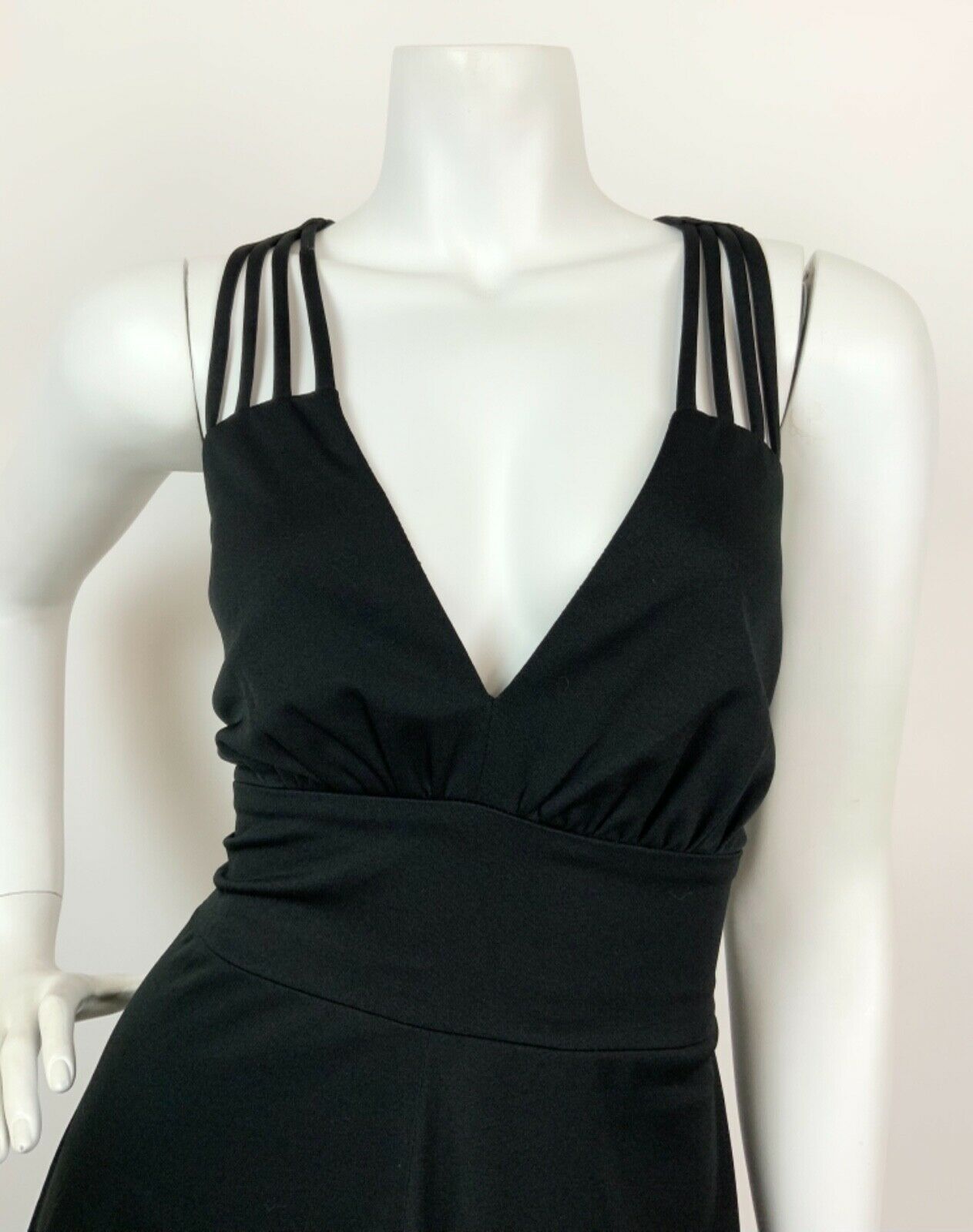 VINTAGE 60s 70s BLACK STRAPPY DISCO STUDIO 54 GLAM MAXI DRESS 8 10