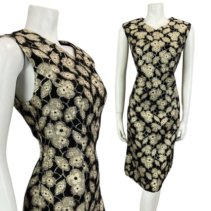 VINTAGE 60s 70s BLACK GOLD FLORAL MOD MINI PARTY CHRISTMAS EVENING DRESS 16