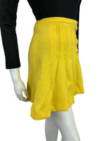 VTG 60s 70s BRIGHT YELLOW HIGH WAISTED A-LINE MINI GOGO MOD PLEATED SKIRT 4 6 8