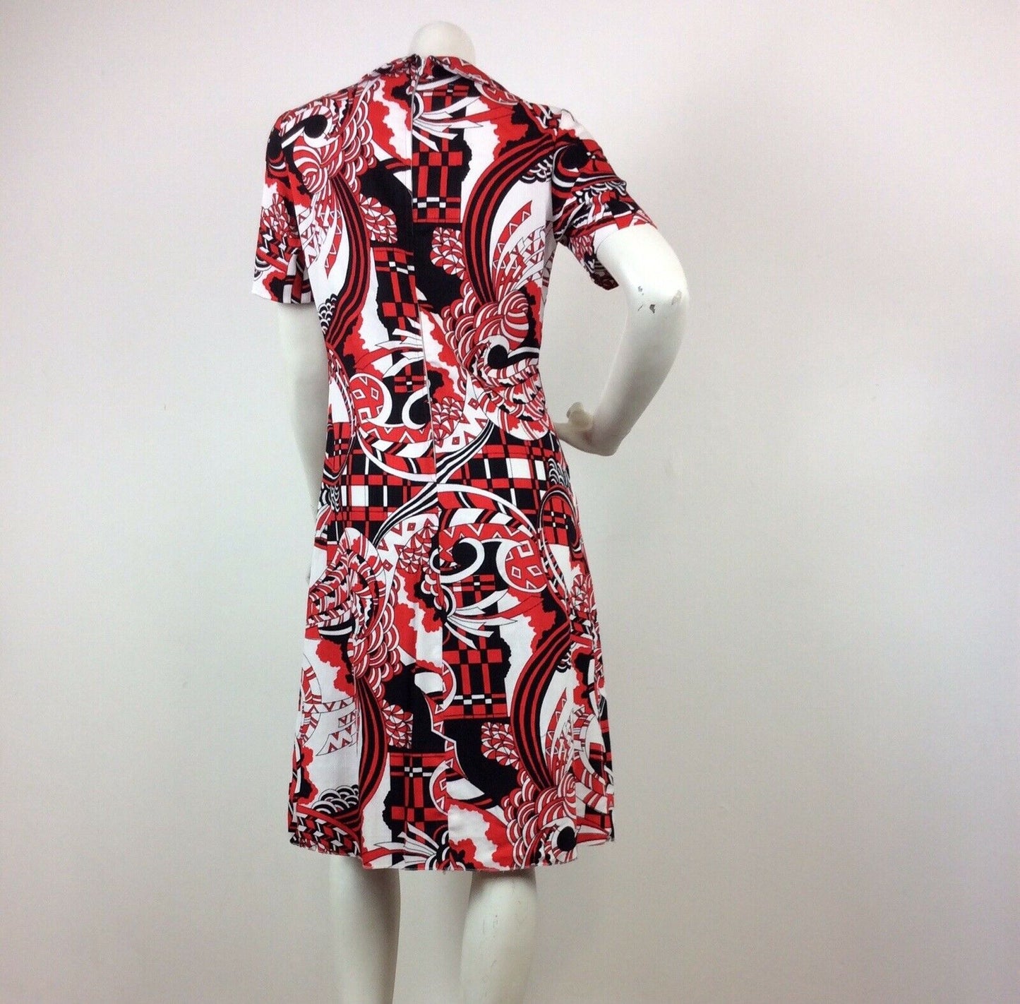 Vintage 60’s summer dress red black white psychedelic print bow 10 12