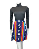 VINTAGE 60s 70s NAVY BLUE WHITE YELLOW STRIPED STAR MOD MINI SKIRT 8