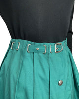 VINTAGE 60s 70s TEAL GREEN SILVER BELTED PLEATED MOD MINI SKIRT 4