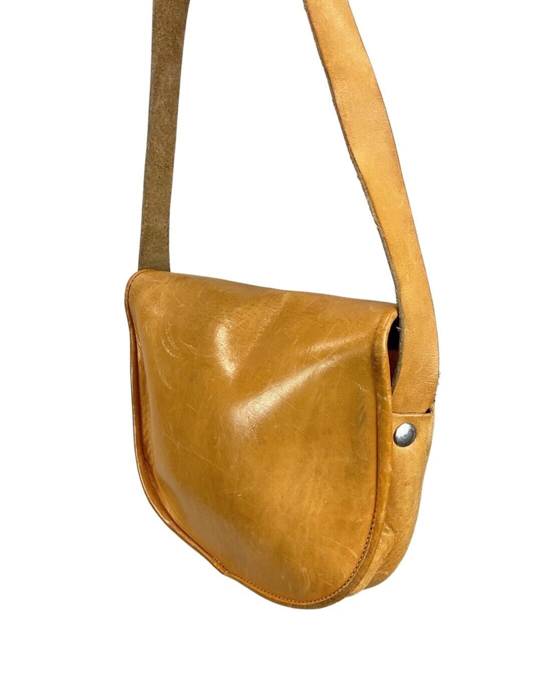 VINTAGE 60s 70s CAMEL BROWN BOHO FOLK MOD LEATHER SMALL SHOULDER BAG